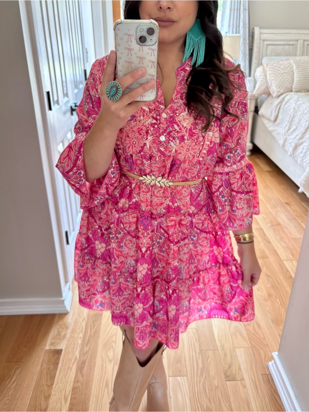 Silk boho dress bell sleeve